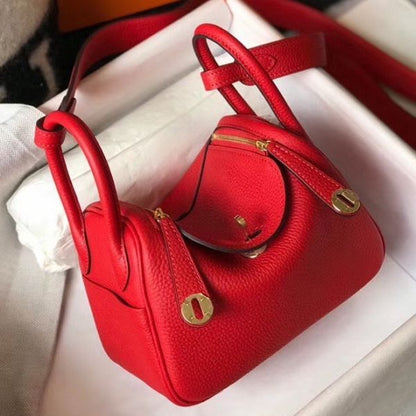 HERM Lindy Mini Bag In Red Clemence Leather GHW