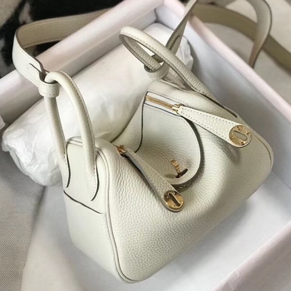 HERM Lindy Mini Bag In White Clemence Leather GHW