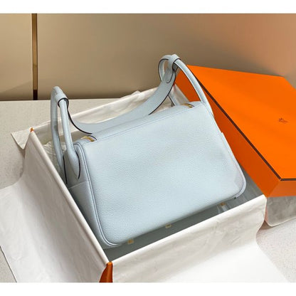 HERM Lindy 26cm Bag In Blue Brume Clemence Leather GHW