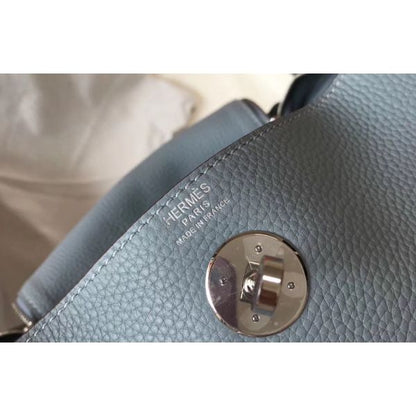 HERM Lindy 26cm Bag In Blue Lin Clemence Leather PHW
