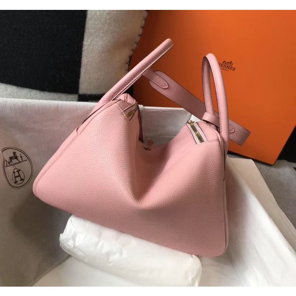 HERM Lindy 26cm Bag In Pink Clemence Leather GHW