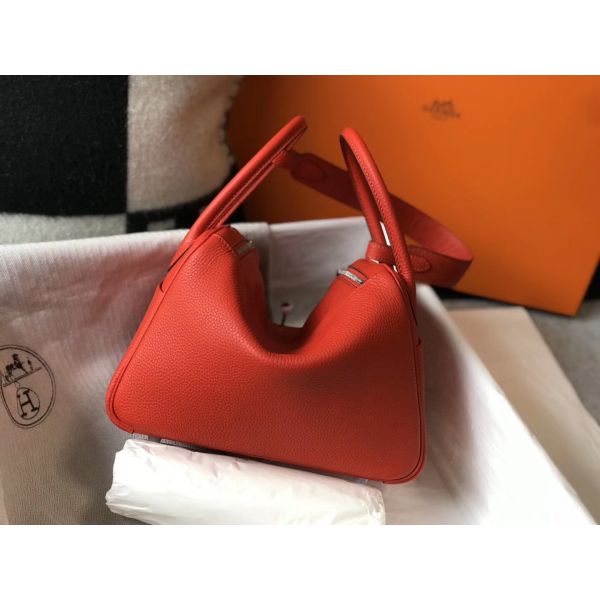 HERM Lindy 26cm Bag In Red Clemence Leather PHW