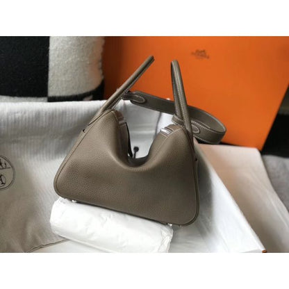 HERM Lindy 26cm Bag In Taupe Grey Clemence Leather