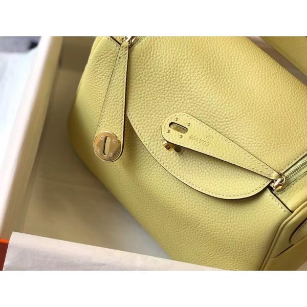 HERM Lindy 30cm Bag In Jaune Poussin Clemence Leather GHW