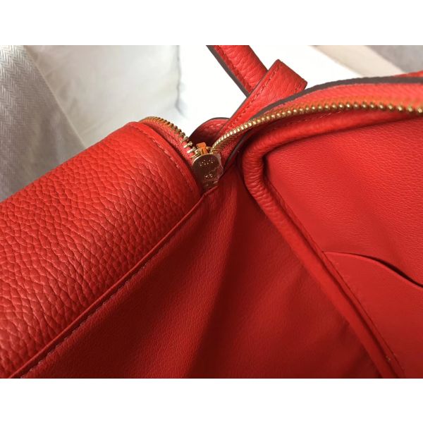 HERM Lindy 30cm Bag In Red Clemence Leather GHW