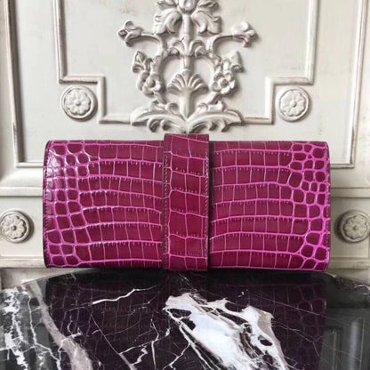 HERM Medor Clutch Bag In Fuchsia Crocodile Leather