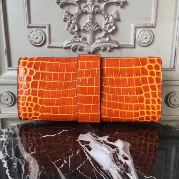 HERM Medor Clutch Bag In Orange Crocodile Leather