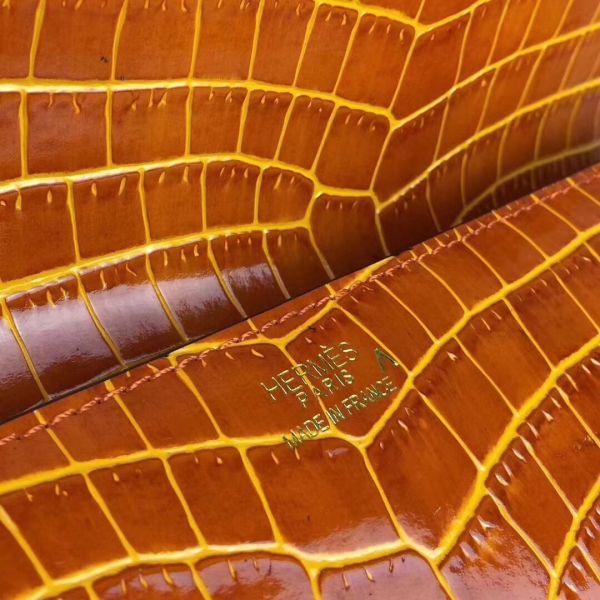 HERM Medor Clutch Bag In Orange Crocodile Leather