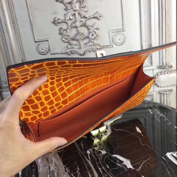 HERM Medor Clutch Bag In Orange Crocodile Leather