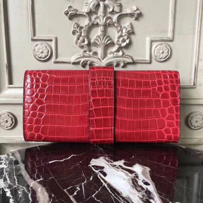 HERM Medor Clutch Bag In Red Crocodile Leather