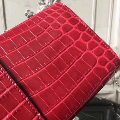 HERM Medor Clutch Bag In Red Crocodile Leather