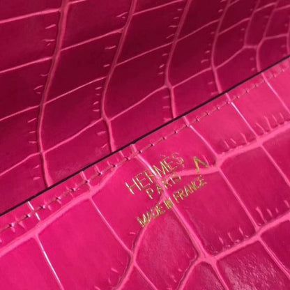 HERM Medor Clutch Bag In Rose Red Crocodile Leather