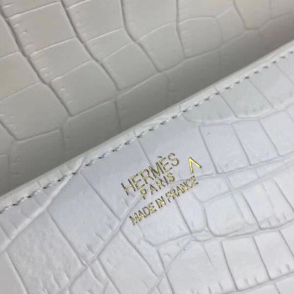 HERM Medor Clutch Bag In White Crocodile Leather