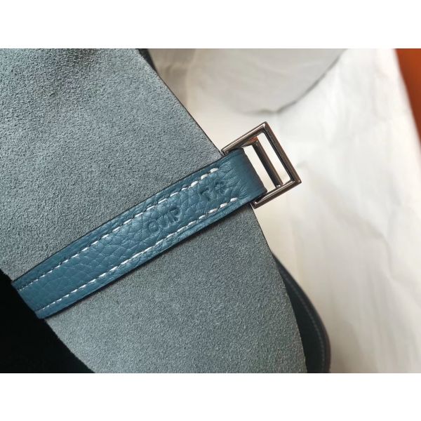 HERM Picotin Lock 18 Bag In Blue Jean Clemence Leather
