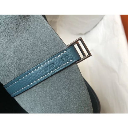 HERM Picotin Lock 18 Bag In Blue Jean Clemence Leather