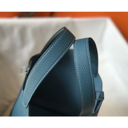 HERM Picotin Lock 18 Bag In Blue Jean Clemence Leather