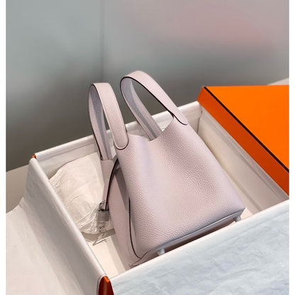 HERM Picotin Lock 18 Bag In Mauve Pale Clemence Leather