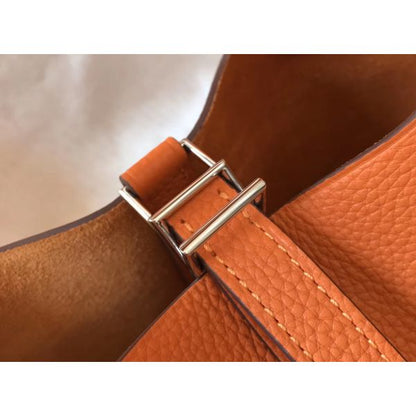 HERM Picotin Lock 18 Bag In Orange Clemence Leather