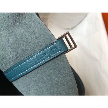 HERM Picotin Lock 22 Bag In Blue Jean Clemence Leather