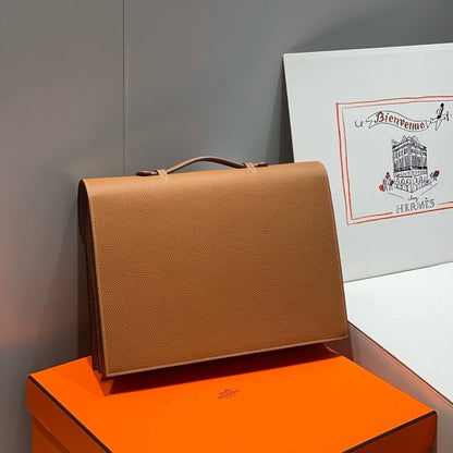 HERM Sac a Depeches 38 Briefcase in Gold Clemence Leather