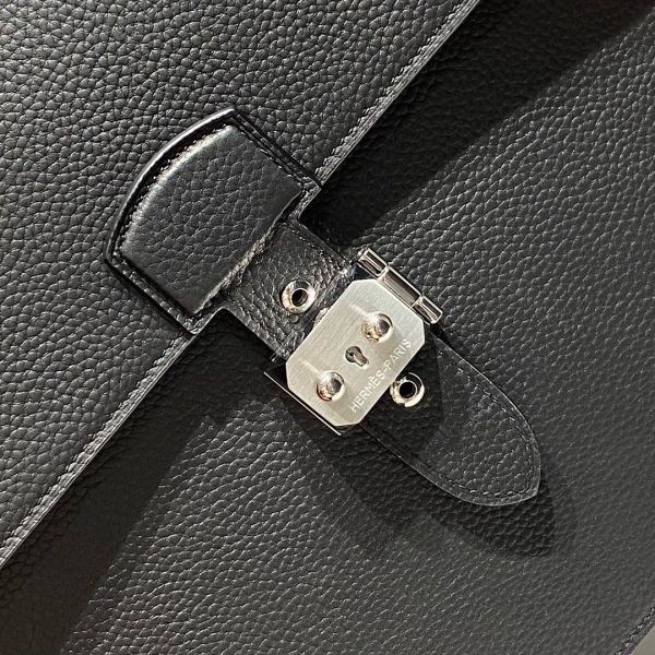 HERM Sac a Depeches 38 Briefcase in Black Clemence Leather