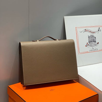 HERM Sac a Depeches 38 Briefcase in Taupe Clemence Leather