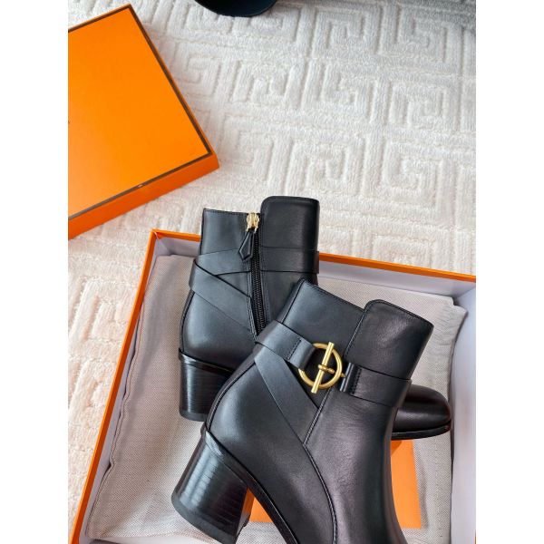 HERM Jill 60 Ankle Boots in Black Calfskin