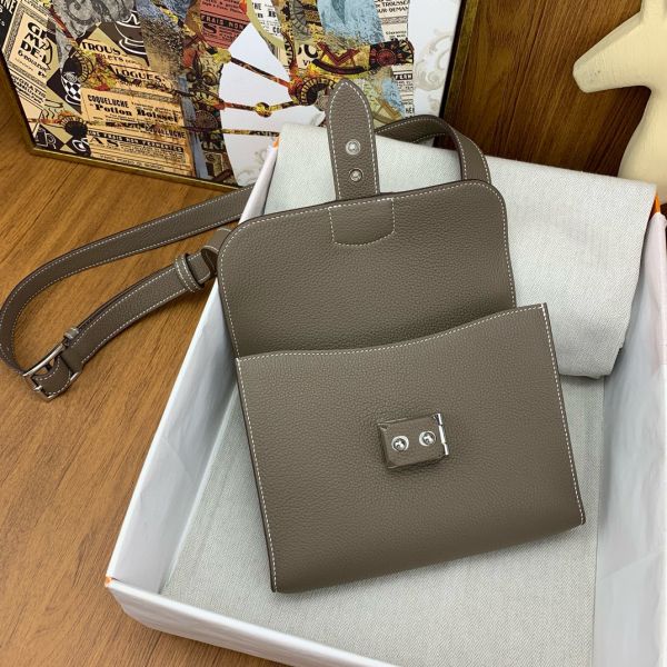 HERM Sac a Depeches 21 Bag in Taupe Clemence Leather