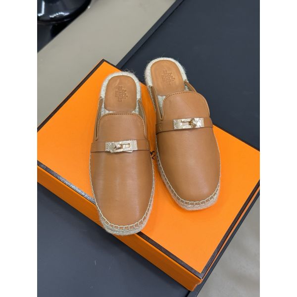 HERM Feria Espadrille Mules in Brwon Leather