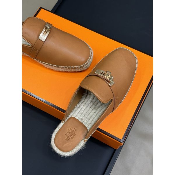 HERM Feria Espadrille Mules in Brwon Leather