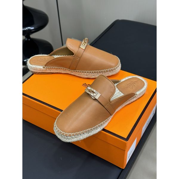 HERM Feria Espadrille Mules in Brwon Leather