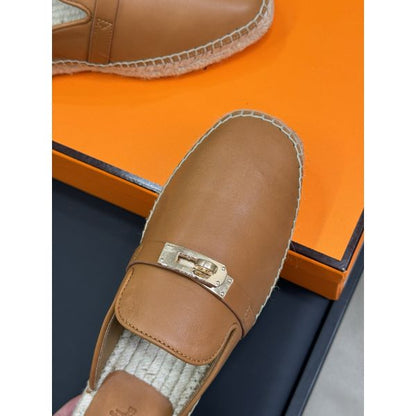 HERM Feria Espadrille Mules in Brwon Leather