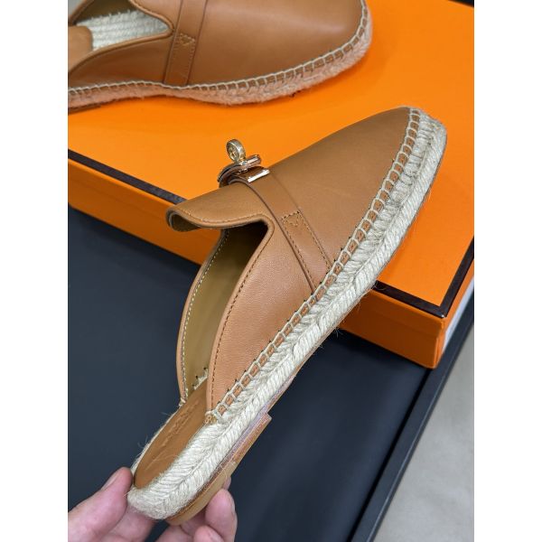 HERM Feria Espadrille Mules in Brwon Leather