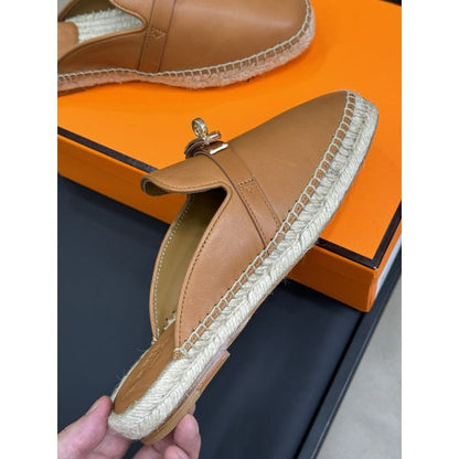 HERM Feria Espadrille Mules in Brwon Leather