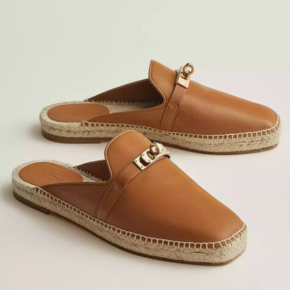 HERM Feria Espadrille Mules in Brwon Leather
