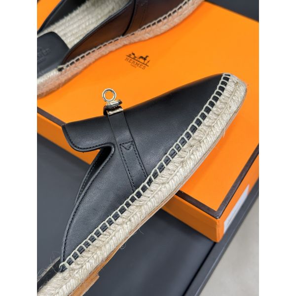 HERM Feria Espadrille Mules in Black Leather