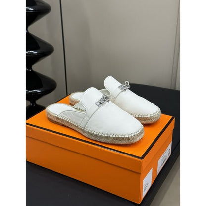 HERM Feria Espadrille Mules in White Leather