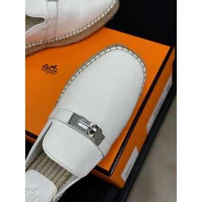 HERM Feria Espadrille Mules in White Leather