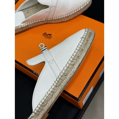 HERM Feria Espadrille Mules in White Leather