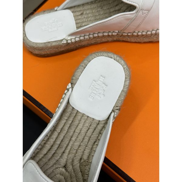 HERM Feria Espadrille Mules in White Leather