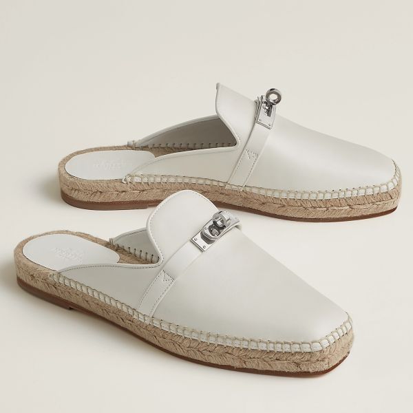HERM Feria Espadrille Mules in White Leather