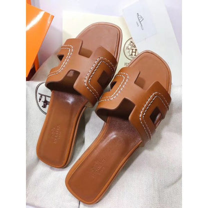HERM Oran Sandals In Brown Leather With Stitched Detail