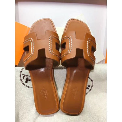 HERM Oran Sandals In Brown Leather With Stitched Detail