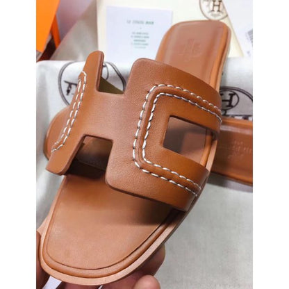 HERM Oran Sandals In Brown Leather With Stitched Detail