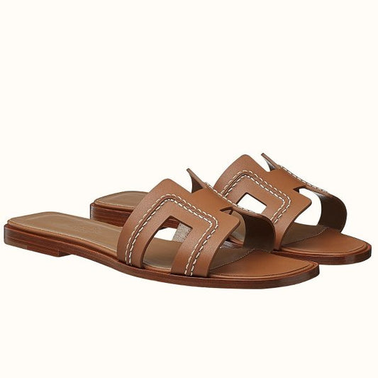 HERM Oran Sandals In Brown Leather With Stitched Detail