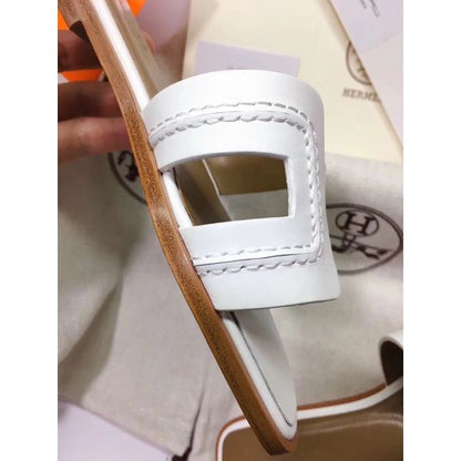 HERM Oran Sandals In White Leather With Stitched Detail