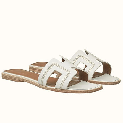 HERM Oran Sandals In White Leather With Stitched Detail