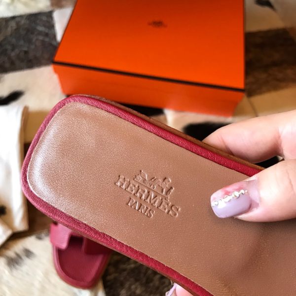 HERM Oran Slide Sandals In Red Clemence Leather