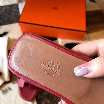 HERM Oran Slide Sandals In Red Clemence Leather