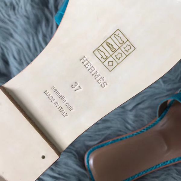 HERM Oran Sandals In Blue Paon Shiny Niloticus Crocodile